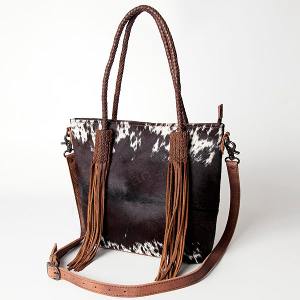 ADBG511BRW American Darling Genuine Cowhide Tote Bag with Braided Leather Fringe Straps Western Crossbody