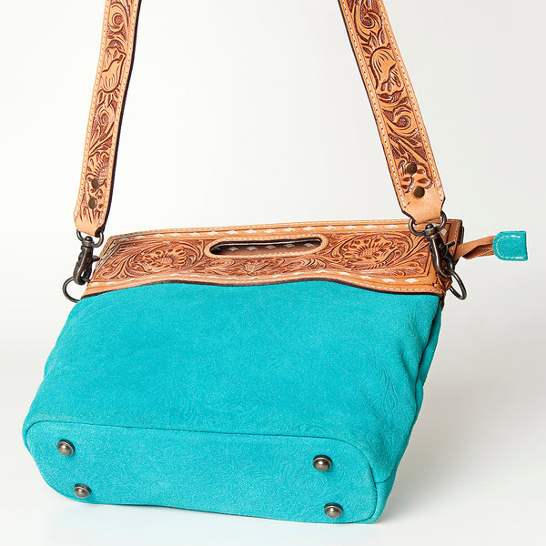 LC-ADBGS145DM2B Turquoise Embossed Western Tote - Tooled Leather Convertible Clutch Bag