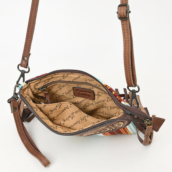 LC-ADBGZ183 Southwestern Wool Crossbody Bag with Tooled Leather & Fringe - Western Style Purse