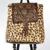 LC-ADBGZ101CHE Leopard Print Cowhide Backpack with Floral Tooled Leather Flap - Western Chic