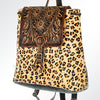 LC-ADBGZ101CHE Leopard Print Cowhide Backpack with Floral Tooled Leather Flap - Western Chic