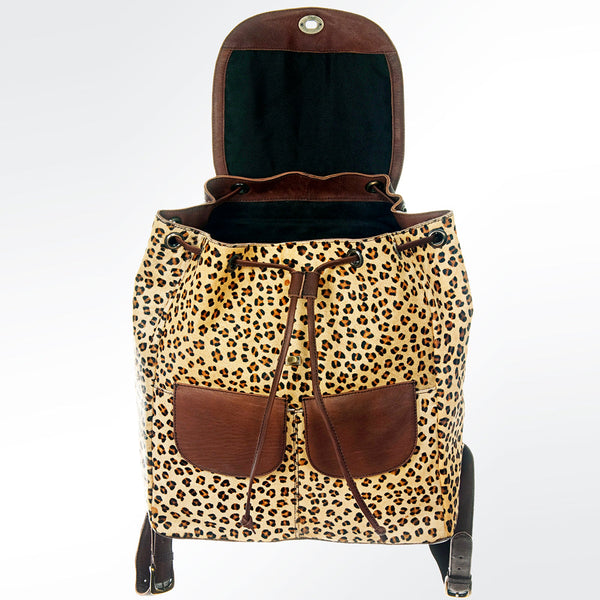 ADBGI110 Tooled Leather Western Backpack - Hair-On Hide with Floral Carving