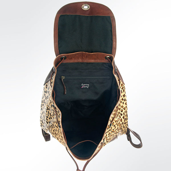ADBGI110 Tooled Leather Western Backpack - Hair-On Hide with Floral Carving