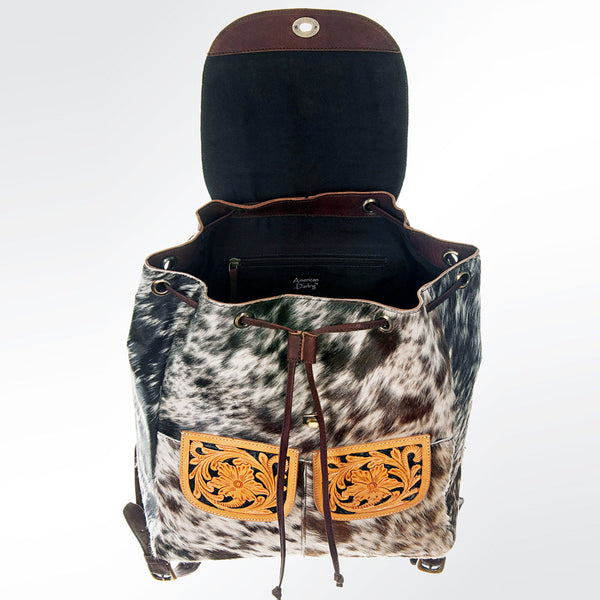 ADBGI110 Tooled Leather Western Backpack - Hair-On Hide with Floral Carving