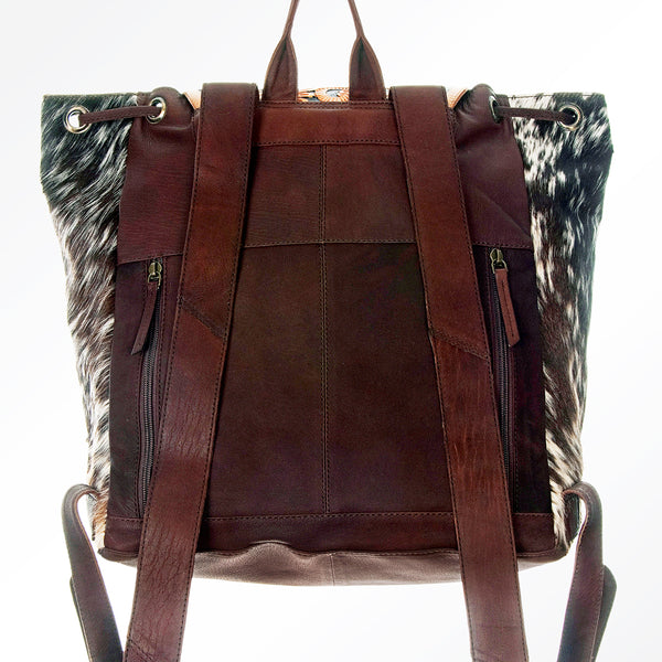 ADBGI110 Tooled Leather Western Backpack - Hair-On Hide with Floral Carving