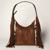 ADBGI112 Sage Western Hobo Bag - Genuine Leather with Tan Hair-On Hide & Tooled Strap