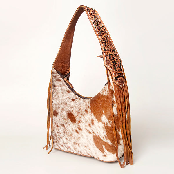 ADBGI112 Sage Western Hobo Bag - Genuine Leather with Tan Hair-On Hide & Tooled Strap