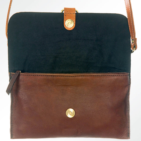 LC-ADBGI113 Western Leather Crossbody Bag - Tooled Floral Design with Fringe Tassel
