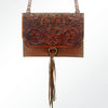 LC-ADBGI115 Hand-Tooled Leather Coin Purse - Western Mini Crossbody with Floral Flap & Fringe