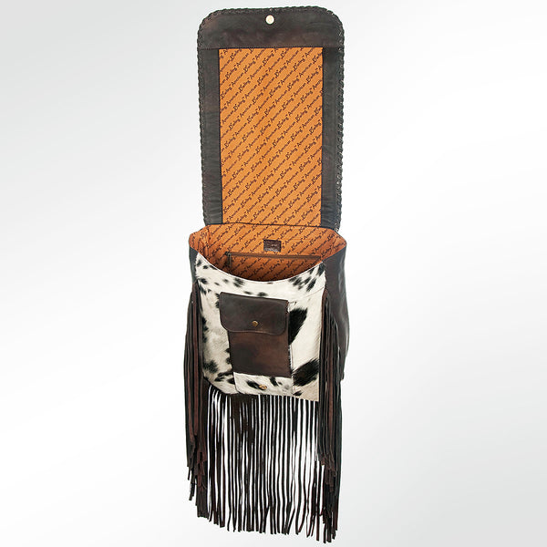 LC-ADBGZ196BRW Genuine Cowhide & Leather Western Backpack with Fringe and Whipstitch - Boho Cowgirl Bag