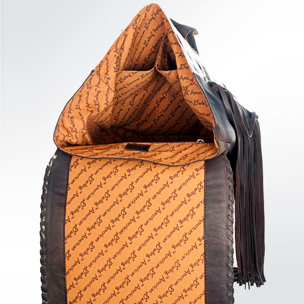 LC-ADBGZ196BRW Genuine Cowhide & Leather Western Backpack with Fringe and Whipstitch - Boho Cowgirl Bag