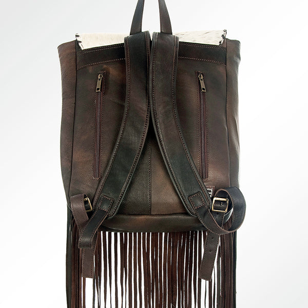 LC-ADBGZ196BRW Genuine Cowhide & Leather Western Backpack with Fringe and Whipstitch - Boho Cowgirl Bag