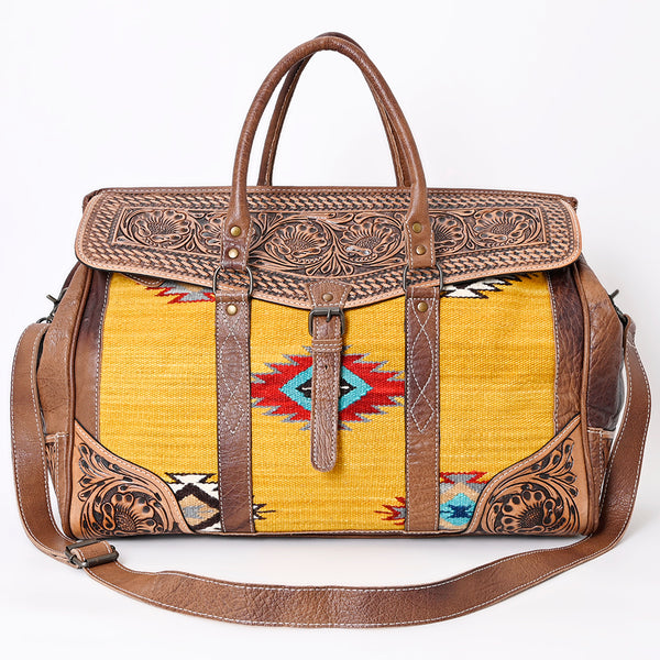 ADBG516 American Darling Tooled Leather & Saddle Blanket Duffel Bag Mae Western Travel Weekender
