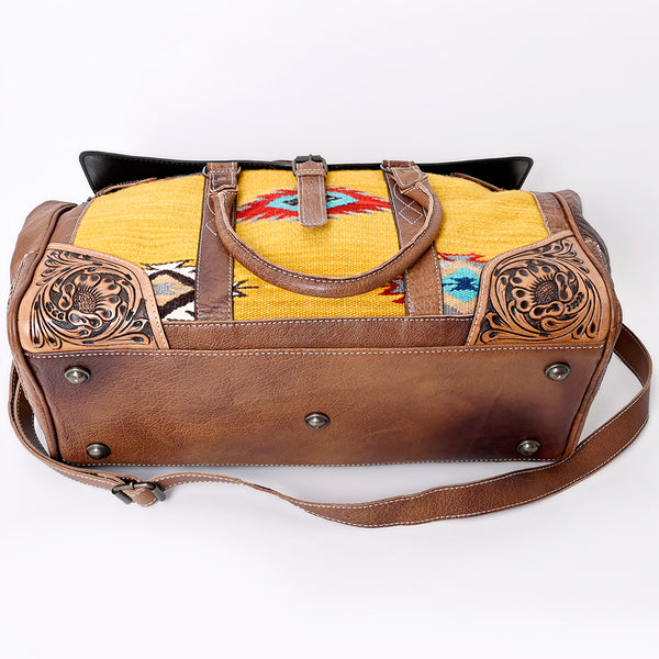 ADBG516 American Darling Tooled Leather & Saddle Blanket Duffel Bag Mae Western Travel Weekender