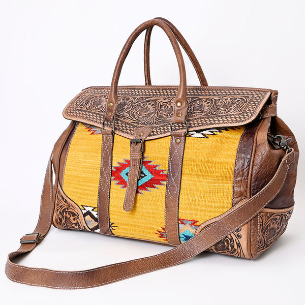 ADBG516 American Darling Tooled Leather & Saddle Blanket Duffel Bag Mae Western Travel Weekender