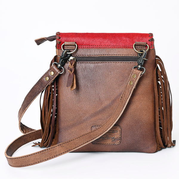 ADBG527RED American Darling Rivetted Concho Red Hair-On Cowhide Western Cross body Bag with Fringes