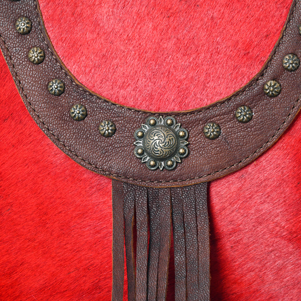 ADBG527RED American Darling Rivetted Concho Red Hair-On Cowhide Western Cross body Bag with Fringes