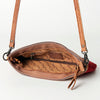 LC-ADBGS199RED Red Cowhide Wristlet with Turquoise Foil & Tooled Leather Panel - Western Crossbody Clutch
