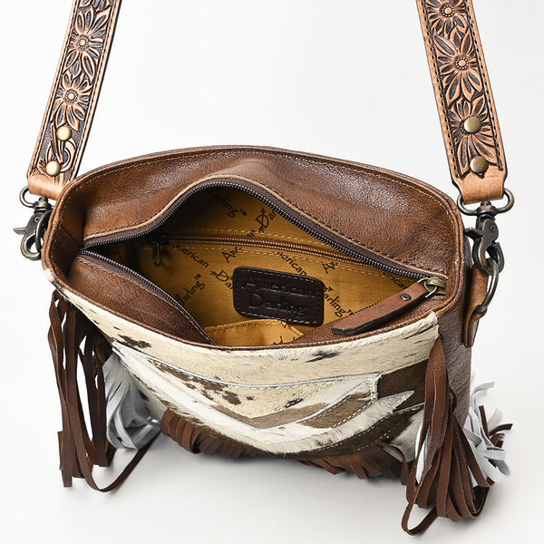 ADBG515 American Darling Hand Tooled Floral Strap Hair-On Cowhide Western Large Cross body Bag