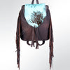 LC-ADBGZ219 Turquoise Acid Wash Cowhide & Black Leather Fringe Backpack - Western Boho Bag