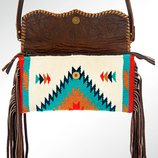 ADBG344 American Darling Western Leather Wristlet Bag with Hand Woven Saddle Blanket & Tooled Accents