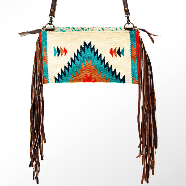 ADBG344 American Darling Western Leather Wristlet Bag with Hand Woven Saddle Blanket & Tooled Accents