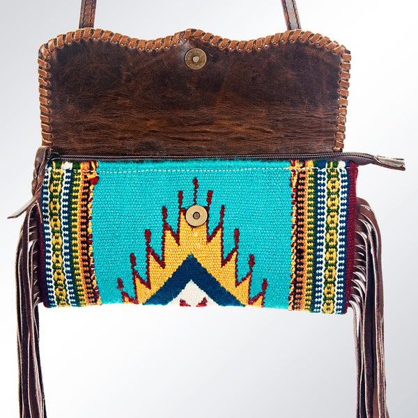 ADBG344 American Darling Western Leather Wristlet Bag with Hand Woven Saddle Blanket & Tooled Accents