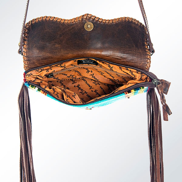 ADBG344 American Darling Western Leather Wristlet Bag with Hand Woven Saddle Blanket & Tooled Accents