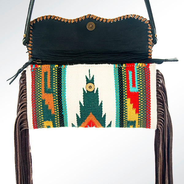 ADBG344 American Darling Western Leather Wristlet Bag with Hand Woven Saddle Blanket & Tooled Accents