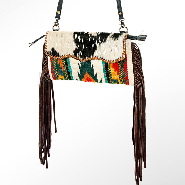 ADBG344 American Darling Western Leather Wristlet Bag with Hand Woven Saddle Blanket & Tooled Accents