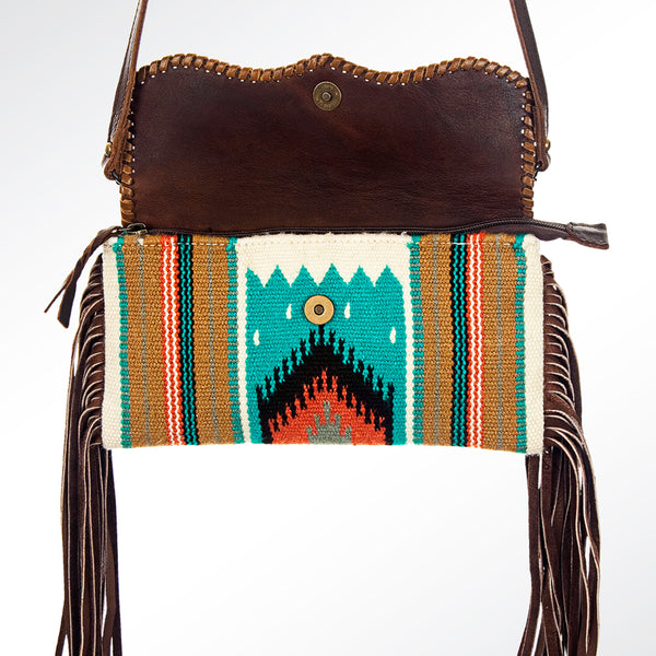 ADBG344 American Darling Western Leather Wristlet Bag with Hand Woven Saddle Blanket & Tooled Accents