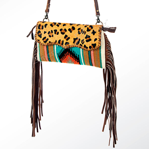 ADBG344 American Darling Western Leather Wristlet Bag with Hand Woven Saddle Blanket & Tooled Accents