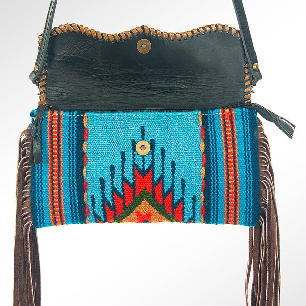 ADBG344 American Darling Western Leather Wristlet Bag with Hand Woven Saddle Blanket & Tooled Accents