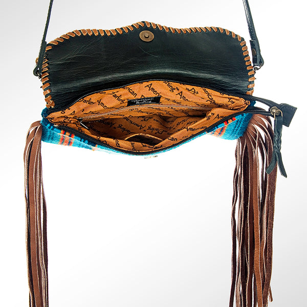 ADBG344 American Darling Western Leather Wristlet Bag with Hand Woven Saddle Blanket & Tooled Accents