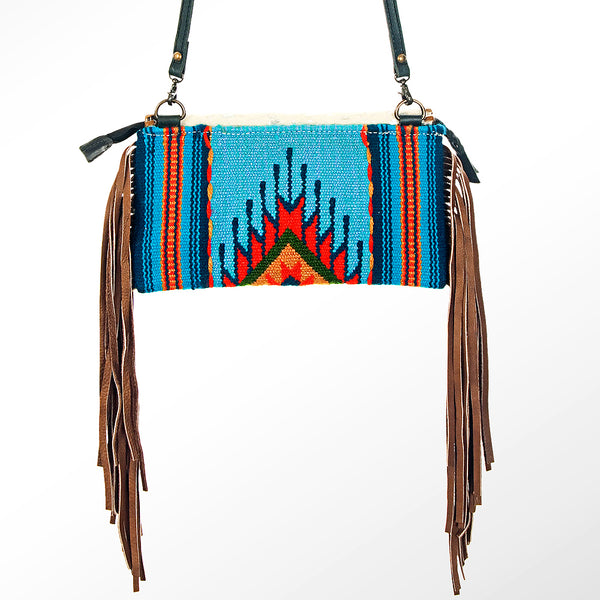 ADBG344 American Darling Western Leather Wristlet Bag with Hand Woven Saddle Blanket & Tooled Accents