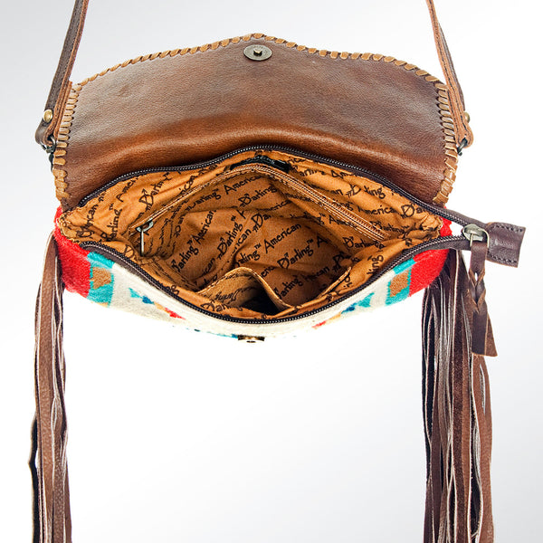 ADBG236 American Darling Handcrafted Western Cross body Bag with Saddle Blanket and Fringes