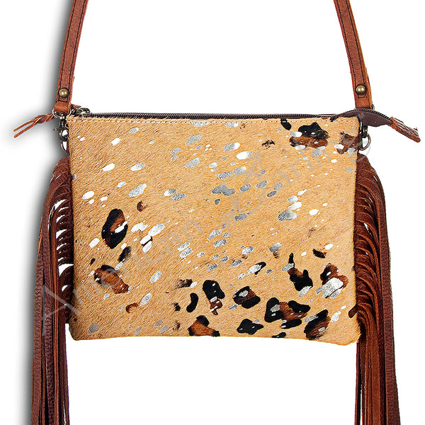 ADBG109 American Darling Hair-On Cowhide Western Crossbody Bag with Leather Fringe Detail