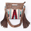 LC-ADBGZ246 Tooled Leather Handle Cutout Crossbody Bag with Red & Turquoise Southwest Wool