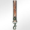 ADBRF126 Hand Tooled Leather Wristlet Keychain - Tri-Tone Floral Scroll with Western Concho