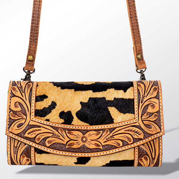 ADBG518 American Darling Hand Tooled Leather & Hair-On Cowhide Western Crossbody Bag