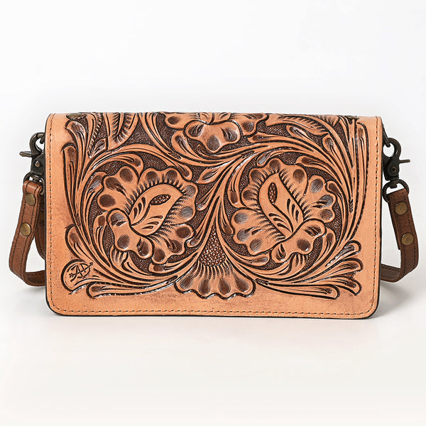 ADBG544 American Darling Hand Tooled Floral Leather Western Organiser Bag with Turquoise Concho