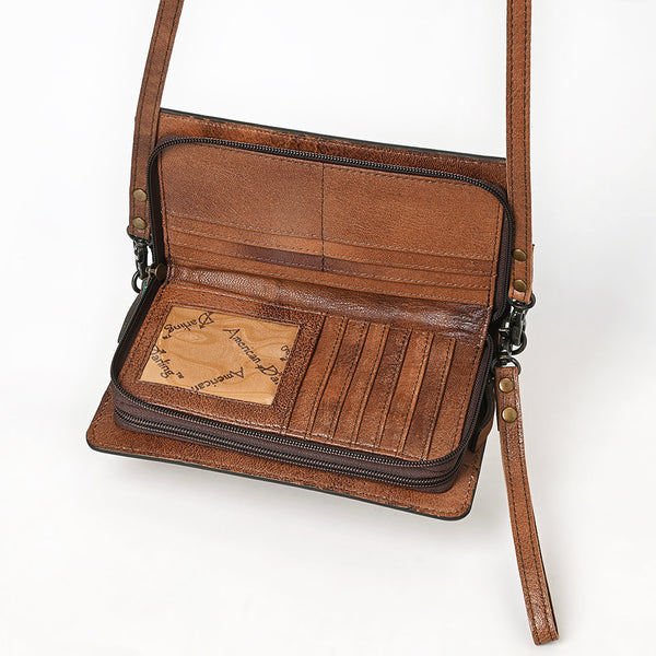 ADBG544 American Darling Hand Tooled Floral Leather Western Organiser Bag with Turquoise Concho