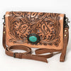 ADBG544 American Darling Hand Tooled Floral Leather Western Organiser Bag with Turquoise Concho