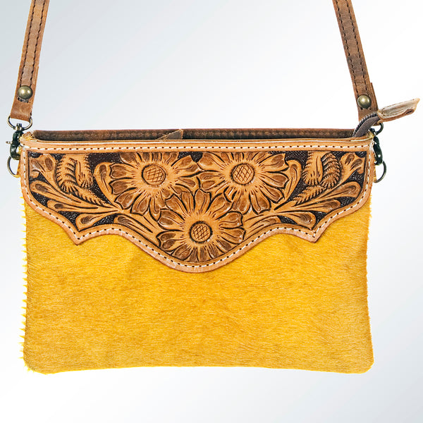 ADBG546MUS American Darling Cowhide & Pink Hand Tooled Leather Fringe Crossbody Bag