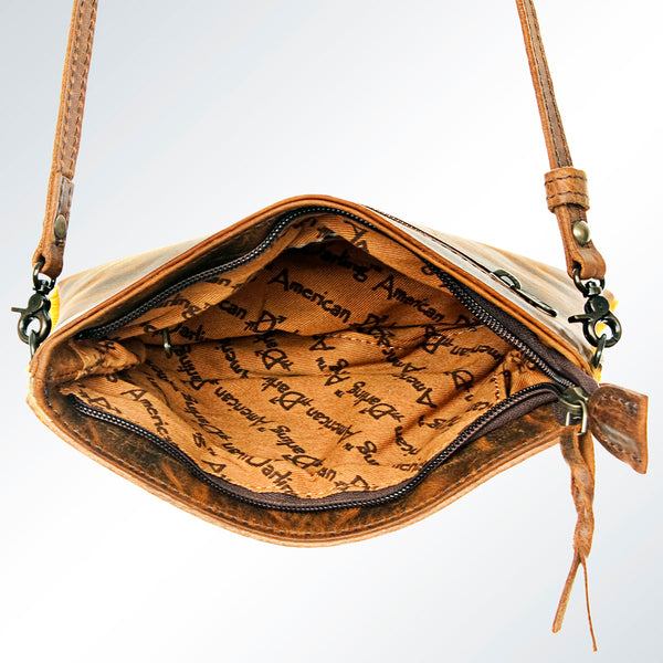 ADBG546MUS American Darling Cowhide & Pink Hand Tooled Leather Fringe Crossbody Bag