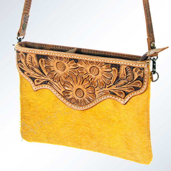 ADBG546MUS American Darling Cowhide & Pink Hand Tooled Leather Fringe Crossbody Bag