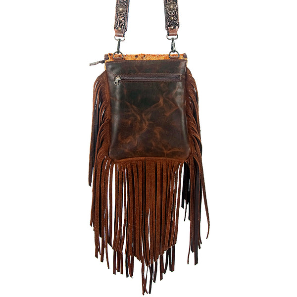 ADBG519 American Darling Hand Tooled Strap & Hair-On Cowhide Western Messenger Bag with Fringes