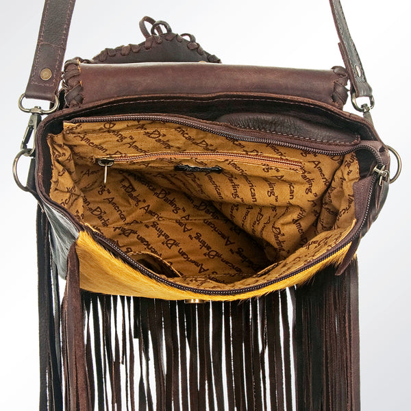 ADBG532 American Darling Braided trim & Hair-On Cowhide Western Cross body Bag with Fringes