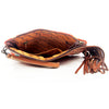 ADBG344 American Darling Hand Tooled Western Leather Wristlet Bag with Fringes and Woven Saddle Blanket