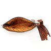 ADBG344 American Darling Hand Tooled Western Leather Wristlet Bag with Fringes and Woven Saddle Blanket